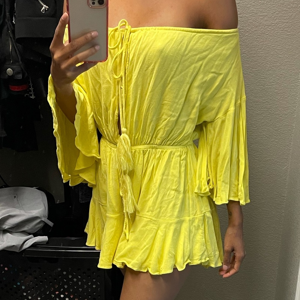 Yellow off the shoulder Romper
